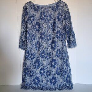 Jessica Howard Dress, Blue Flowers Lace Overlay, Size 10, 3/4 Sleeve with Flare